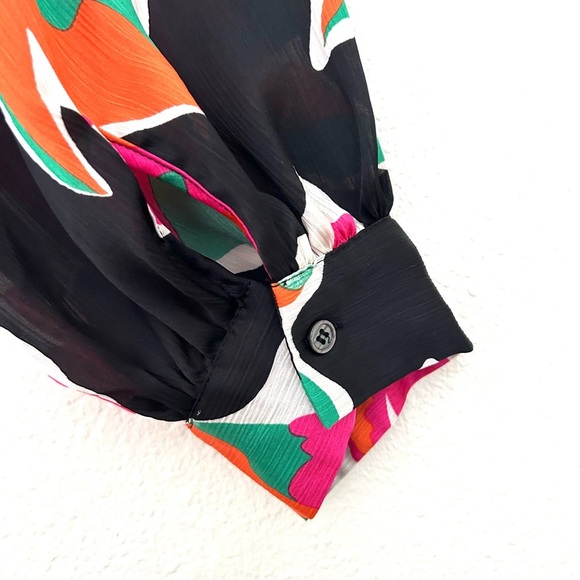 Hazel Anthropologie Floral Blouse Top V-Neck Garden Girl Pink Black Size Large - Picture 9 of 16